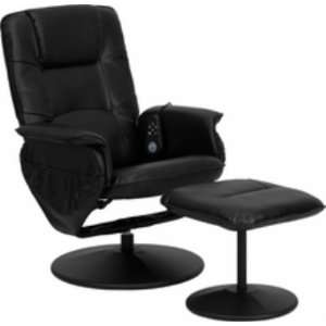  Black Leather Swivel Massaging Recliner with Ottoman 