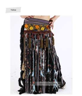 C91018 Tribal Womens Colorful Polyester Velet Belt Fringe Belly Dance 