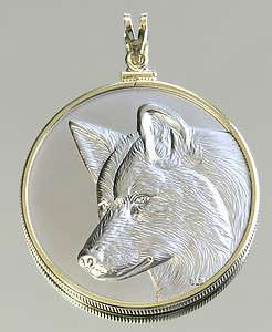 Good Spirit Wolf Alpha Medallion Pendant Silver Finish in Gold Filled 