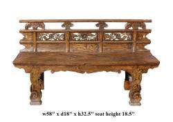 Rustic Flower Carving Wood Double Seat Bench ss795A  