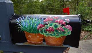 Beautiful, Hand Painted Mailbox Geranium & Lavender Flower Pots  