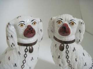 ANTIQUE STAFFORDSHIRE DISRAELI DOG (PAIR) WHITE & GOLD SPANIELS/SIGNED 