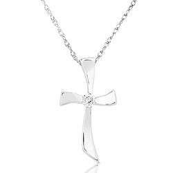 14k White Gold Diamond Cross Necklace (G H, I1 I2)  