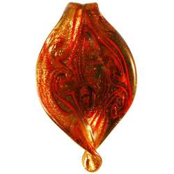 Murano style Glass Gold and Red Leaf Pendant  