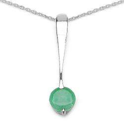 Sterling Silver Round cut Emerald Drop Necklace  