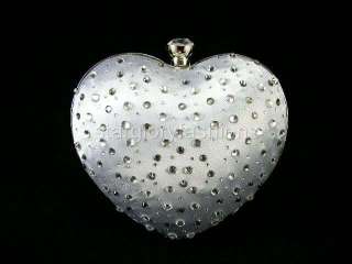 SILVER Love Heart Crystal Wedding Solid Handbag Purse MEC 05257