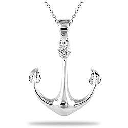 10k White Gold Diamond Anchor Necklace  