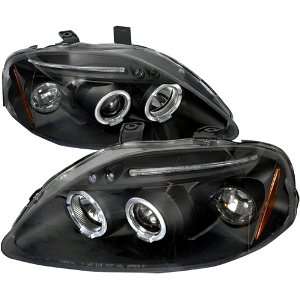 Honda Civic Ex Lx Black Dual Halo Projector Head Lights