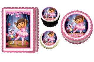 DORA BALLERINA Edible Birthday Party Cake Image Cupcake Topper Favors 