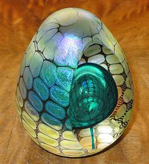 PHILABAUM Aqua Reptilian Egg Art Glass Paperweight  