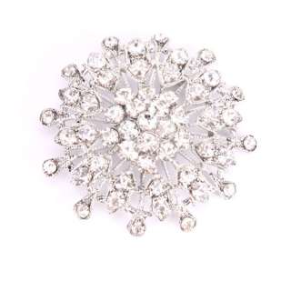 NEW Charming Clear Crystal Snowflake Flower Brooch Pin  