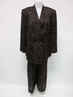 LOUIS FERAUD Brown Black Paisley Sheer Pants Suit Sz 14  