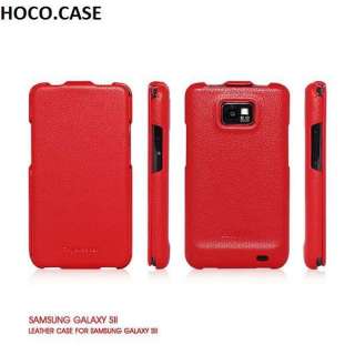   RED Genuine Leather Flip Case Cover for Samsung Galaxy S2 i9100  