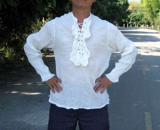 Mens Pirate Buccaneer Shirt in Summer Cotton White sz M  