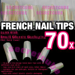 Pearl White Airbrush French Design Acrylic Half False Nail Tips x70 