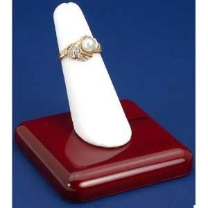 White Leather Wood Ring Finger Display Jewelry Showcase  