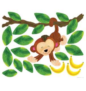 Baby Monkeys Jungle Leafs Vines Monkey Peel & Stick Vinyl Murals 