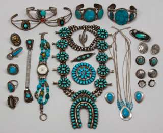   VINTAGE + STERLING SILVER TURQUOISE SOUTHWESTERN NATIVE TRIBAL JEWELRY