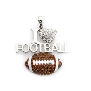   Drop; Silver Metal with Brown and Clear Rhinestones; I heart FOOTBALL