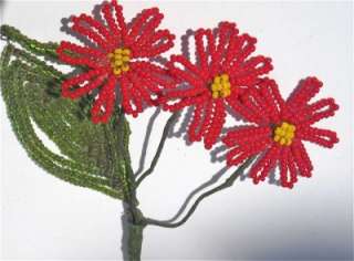 VINTAGE RED FLOWERS MADE FROM BEADS  