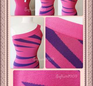  /Purple Zebra Stripe Off One Shoulder Fitted Bodycon Knit SEXY Dress