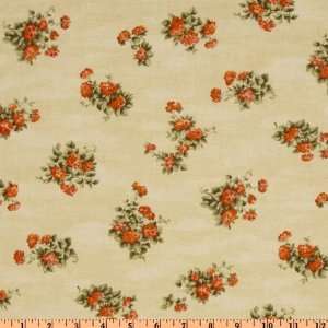  44 Wide Cat Nap Floral Cream/Rust Fabric By The Yard 