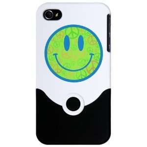   4S Slider Case White Smiley Face With Peace Symbols 