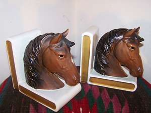   EQUESTRIAN PORCELAIN HORSE HEAD BOOK ENDS HEAVY PERFECT   
