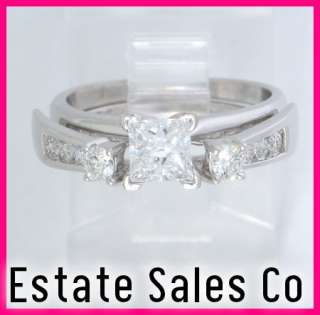 14k Princess Diamond Solitaire Engagement Ring Set .78ct  