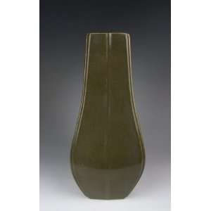 com one QianLong Imperial Ware Tea Dust Glaze Square Porcelain Vase 