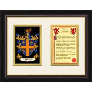 Johnson Genealogy Coat of Arms Frame Cherry with Gold Accent 10.5 X 