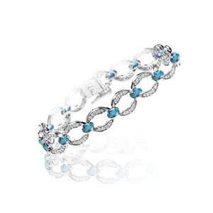  1.53 Cts Diamond & 10.53 Cts Swiss Blue Topaz Bracelet in 