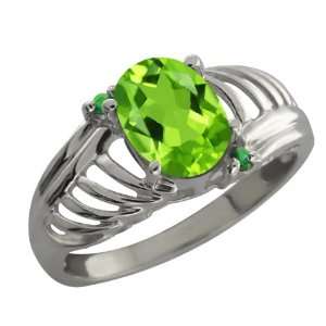  1.19 Ct Oval Green Peridot and Green Diamond Sterling 