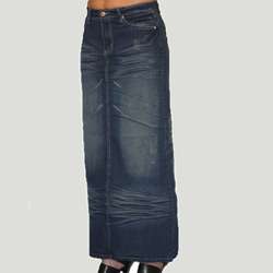 Naomi Womens Crinkle Long Denim Skirt  