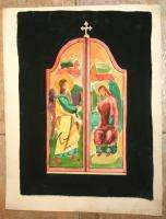 Vintage European Religious Icon gouachel painting  