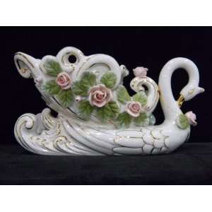  Hand Painted Vintage Porcelain Swan 