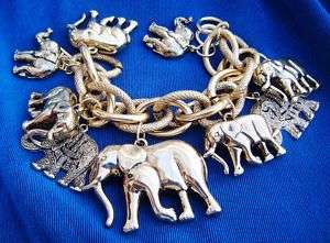 Elephant Charm Bracelet Vintage Inspired Goldtone Toggle Closure  8 1 