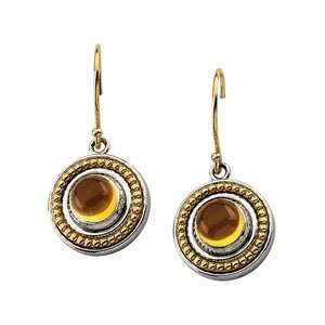 06.00 MM Sterling Silver & 14K Yellow Gold Cab Genuine Citrine Earring