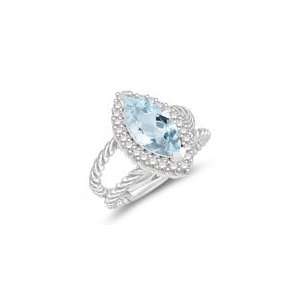  0.24 Cts Diamond & 1.50 Cts Aquamarine Cluster Ring in 14K 