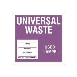 Hazardous Waste Adhesive Vinyl Labels UNIVERSAL WASTE   USED LAMPS 6 