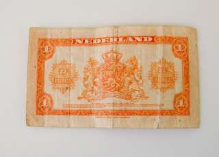 1943 Netherlands $1 Een Gulden Bill Note Muntbiljet  