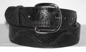Genuine Exotic Black Ostrich Leg Skin & Leather Belt  