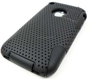FOR APPLE iPHONE 3G 3GS BLACK PERFORATED HYBRID HARD SOFT COVER CASE 