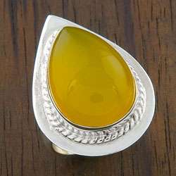Sterling Silver Rare Yellow Onyx Teardrop Ring (India)   