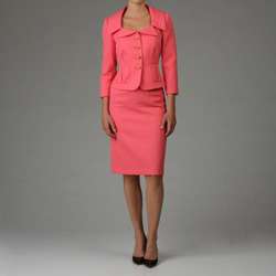 Tahari ASL Womens Coral Jacquard Skirt Suit  