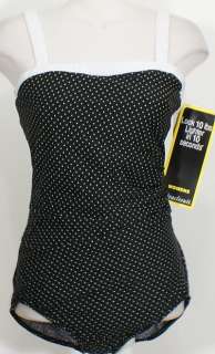 NWT MIRACLESUIT Black White Polka Dot Underwire Swimsuit 16W Finnegan 