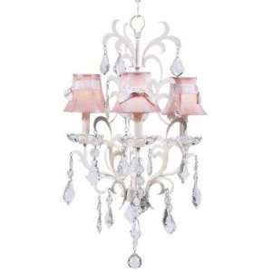    white 3 arm damask chandelier w/pink shades