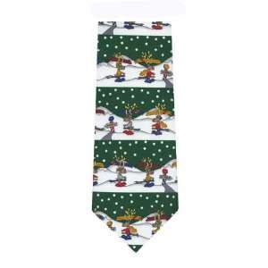   Reindeer Skiers Christmas clip on Ties / Green / Boys