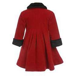   Girls Wool Pleated Coat with Faux Fur Trim  
