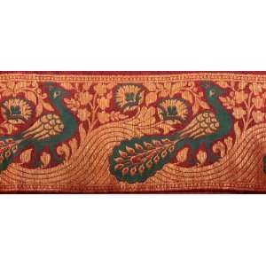 Maroon Banarasi Fabric Border with Hand woven Peacocks in 